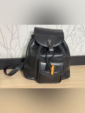 Gucci Black Mini Leather Backpack with Bamboo Toggle